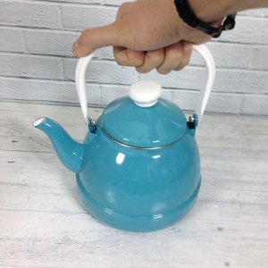 Üstten tutmalı emaye çaydanlık 2.5litre büyük boy içi beyaz dışı açık mavi nostaljik tek alt çaydanlık