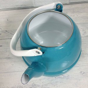 Üstten tutmalı emaye çaydanlık 2.5litre büyük boy içi beyaz dışı açık mavi nostaljik tek alt çaydanlık