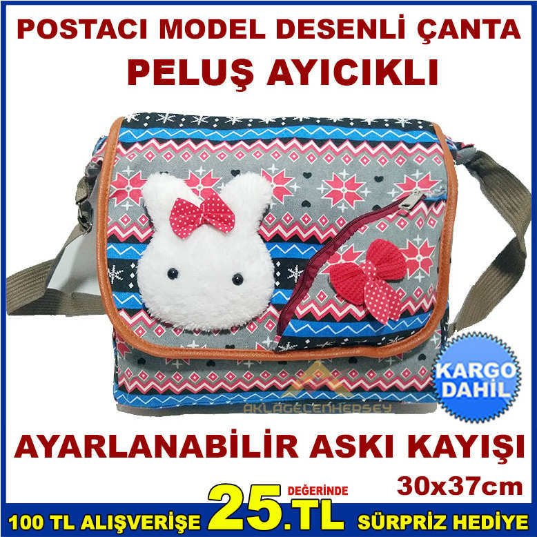 POSTACI MODEL PELUŞ AYICIKLI HELLO KİTTY DİZAYN GENÇ BAYAN ÇANTASI KADIN OMUZ ÇANTASI