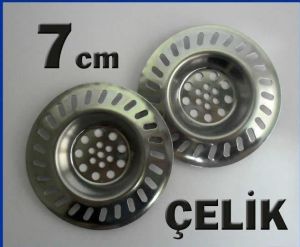 2 Adet 7cm Paslanmaz Çelik Lavabo Gider Süzgeci Yaşam Boyu Garantili İKİLİ SET ÇELİK LAVABO SÜZGECİ
