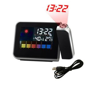 Dijital Çalar Masa Saati Duvara-Tavana LED Projeksiyon Yansıtmalı Renkli Ekran,Termometre Nem Ölçer