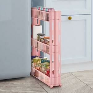 Organizer 3 Katlı Tekerlekli Plastik Çok Amaçlı Düzenleyici Raf Slim Model Mutfak ile Banyo Rafı