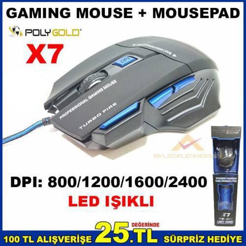 X7 Gamıng Mouse Işıklı Oyuncu Mouse + Mousepad