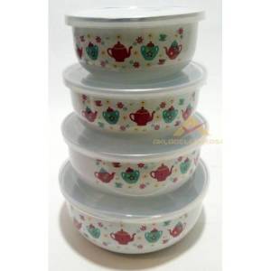 Master 4lü Set Desenli Emaye Saklama Kabları