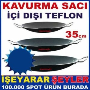 İçi Dışı Teflon Çift Kulplu 35cm Büyük Boy Kavurma Sacı Yanmaz,Yapışmaz Teflon Saç Kavurma Tavası