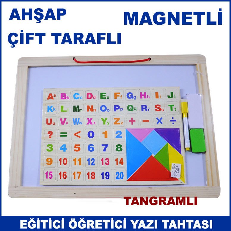 Çift Taraflı Ahşap Magnetli Ve Tangramlı Yazı Tahtası Çocukların Zeka Gelişimine Yardımcı