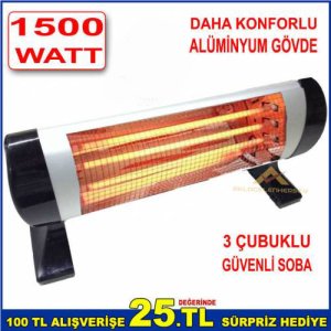 1500W Daha Konforlu Alüminyum Gövde Devrilme Emniyetli 3 Çubuklu Elektrikli Isıtıcı Güvenli Soba abn