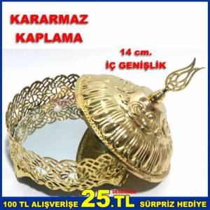 14 Cm. İçi Aynalı Kararmaz Kaplamalı Gold - Altın Renk Metal Şekerlik
