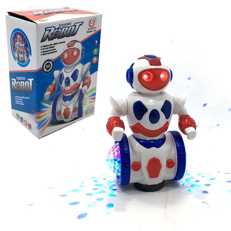 3D Işıklı 360° Döner Pille Çalışan Müzikli Oyuncak Robot Hareketli Eğlenceli Çocuk Oyuncağı