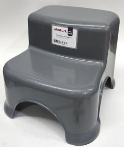 Koyu Gri Füme Renk Merdiven 2 Basamaklı Çocuk Taburesi Kaymaz Tabanlı Çocuklara Lavabo WC Basamağı