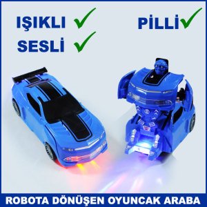 Robota Dönüşebilen Işıklı ve Sesli Pille Çalışan Yarış Arabası - Oyuncak Araba