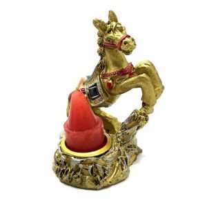 4'lü Set Dekoratif At Modeli Küçük Mumlu Gold Renk Mumluk Şamdan Hediyelik Süs Eşyası