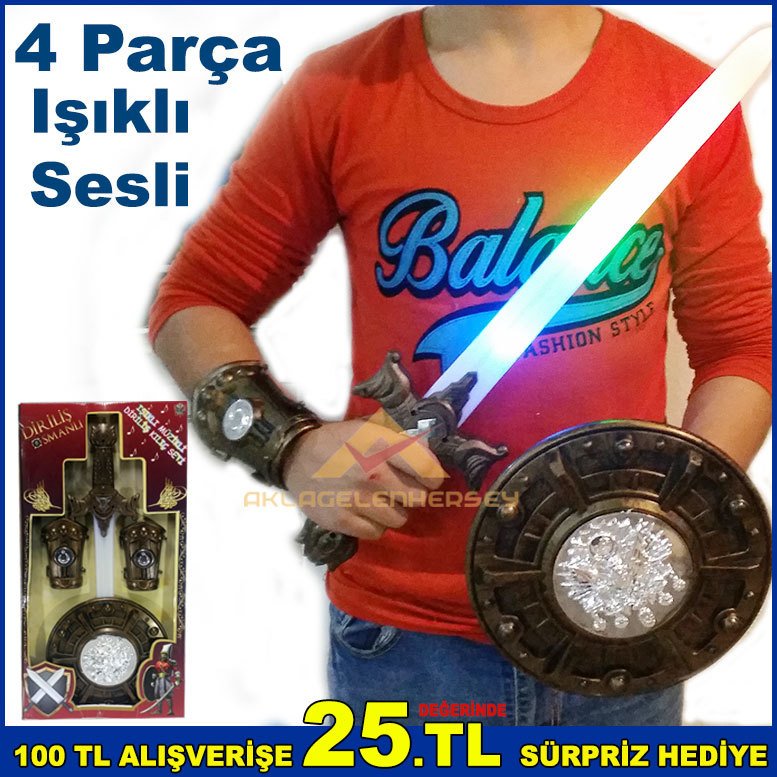 Diriliş Ertuğrul Osmanlı Kılıç Kalkan Bileklik Zırh Işıklı Sesli Dombra Çalar 4 Parça Oyuncak Seti