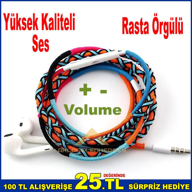 Cep Telefonları, Müzik Çalarlar,Bilgiyarlara Uyumlu Rasta Örgü Kulaklık Mikrofonlu Ses Kontrollu