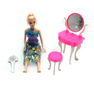 4 Parça Sandalyeli Masalı Taraklı Oyuncak Bebek Seti Kız Çocuk Oyuncakları