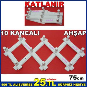 BEYAZ RENK KATLANIR AHŞAP ASKI AHŞAP AKORDEON ASKI,SAĞLAM 10 KANCALI NOSTALJİK DUVAR ve KAPI ASKISI