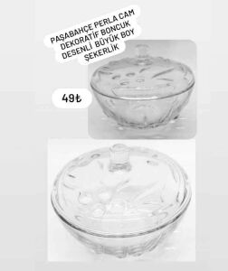 Cam Dekoratif Boncuk Desenli Büyük Boy Şekerlik D-1