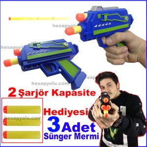 Sünger Mermi Atan Tabanca Zararsız ,Güvenli Dart Tabanca 3 Mermi ve 2 Mermi Hazneli Eğlenceli Silah