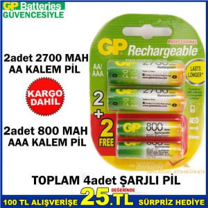 2adet AA 2700 + 2adet AAA 800 ŞARJLI KALEM PİL -1