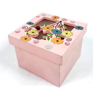 Ahşap Pembe Takı Ve Eşya Kutusu 12x12x8 Cm Dayanıklı 