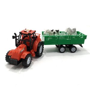 Büyük Baş Hayvan Taşıyan Römorklu Plastik Oyuncak Traktör 33cm
