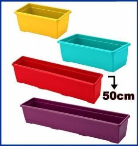 1.kalite Plastikten Üretim 50cm Dikdörtgen Renkli Plastik Balkon Saksısı Rengarenk Çiçek Saksı