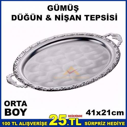 41x20cm Orta Boy Kare Model Gümüş Nişan Tepsisi
