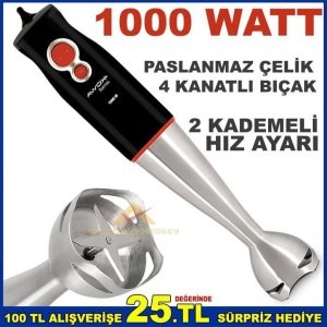 Awox 1000 Watt 2 Kademe Hız Ayarlı 4 Bıçaklı Karıştırıcı Doğrayıcı Çubuk El Blenderi
