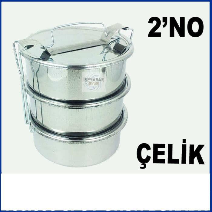 Paslanmaz Çelik Sefer Tası 14x5 3 kaplı 2-3 Kişilik 3'lü Full Çelik Sefer Taşıma Kabı