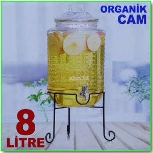 Metal Ferforje Ayaklı Musluklu Cam Damacana,Kabartma Desenli Cam Sebil 8 Litre Musluklu Cam Damacana