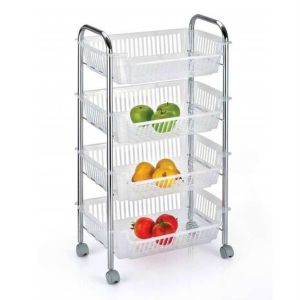 Metal gövde tekerlekli kromajlı 4 katlı krom sebzelik, sağlam, dayanıklı paslanmaz raflı sebzelik