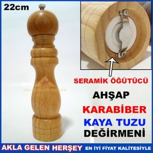 SERAMİK ÖĞÜTÜCÜLÜ 22cm BÜYÜK BOY AHŞAP KARABİBER DEĞİRMENİ