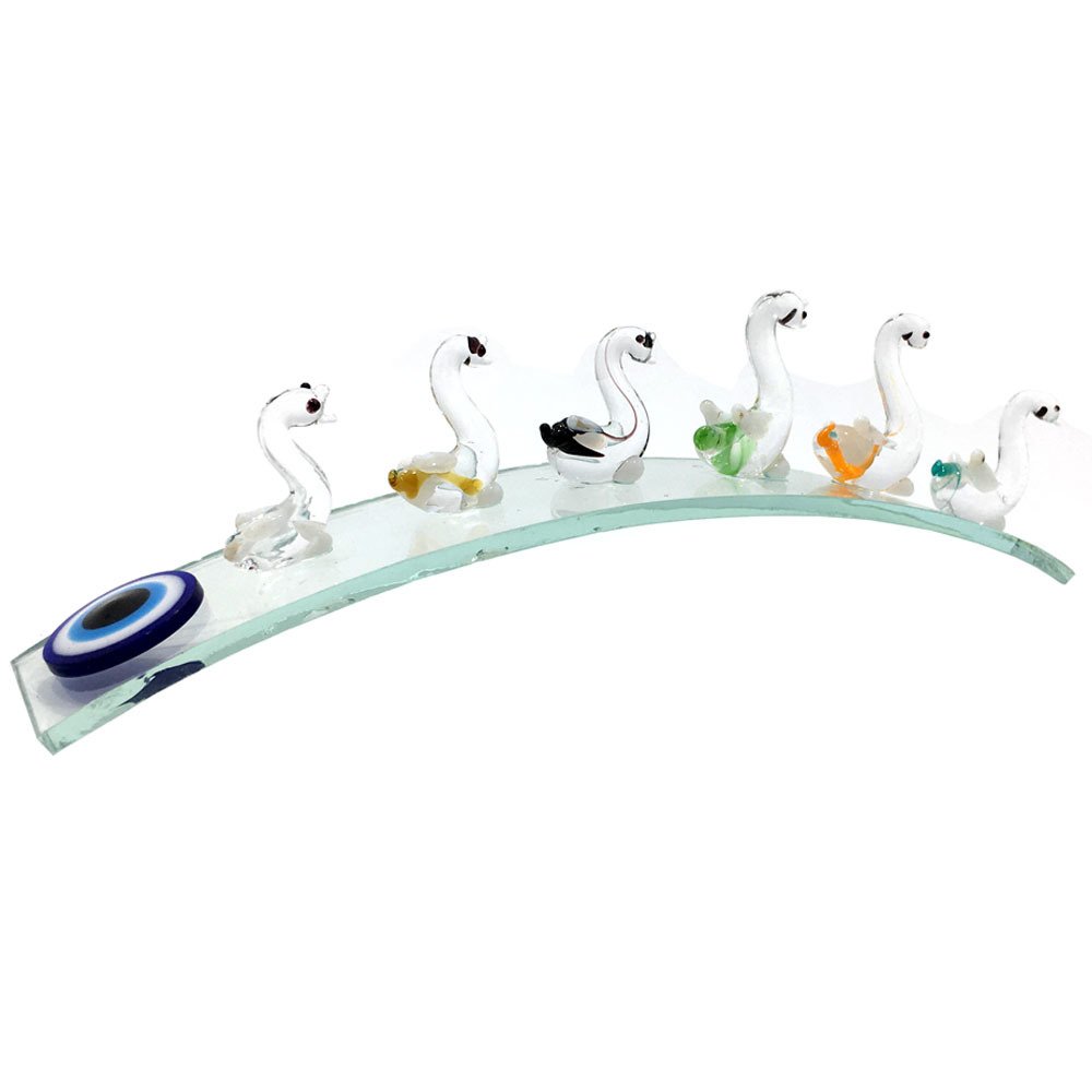 Şeffaf Cam El İşçiliği Küçükten Büyüğe Nazarlıklı 6'lı Ördek Dekoratif Biblo