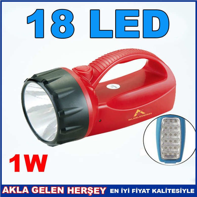 GÜÇLÜ IŞIK 1W ŞARJLI EL FENERI 18 LED IŞILDAK
