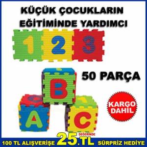 50 Parça Sünger Puzzle Eğitici Harf Ve Rakam Seti Türkçe İngilizce