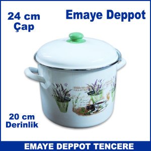 Emaye Deppot Tencere 24 cm Desenli Emaye Beyaz Derin Emaye Tencere