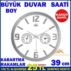 TERMOMETRELİ NEMÖLÇER BÜYÜK BOY DUVAR SAATİ KD