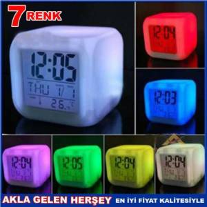 7 Renk Termometre Dijital Alarmlı Masa Saatii