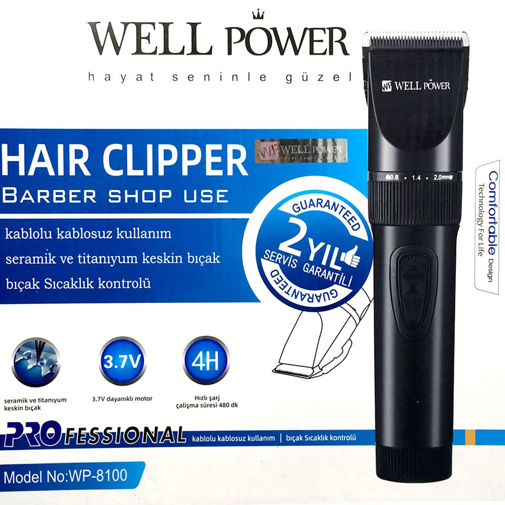 4 Taraklı Kablolu Kablosuz Şarjlı Seramik Bıçaklı Tıraş Makinesi Well Power WP-8100 Garantili