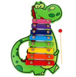 Dinozor Figürlü 8 Tuşlu Renkli Ahşap Oyuncak Ksilofon