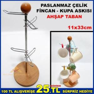 Ahşap Tabanlı Paslanmaz Çelik Fincan-Kupa Askısı