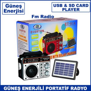 Güneş Enerjisiyle Şarj Olan FM-AM-SW 3 Dalga Radyo Fenerli SD Card ve Usb'li Portatif Müzik Kutusu
