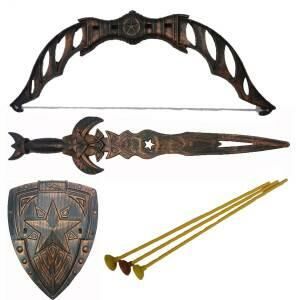 Süper Savaşcı Kılıç Kalkanlı Ok Yay Set Büyük Boy 6 Parça 57cm