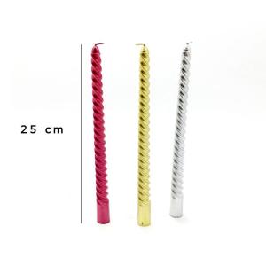 4lü Burgulu Dekoratif Yaldız Simli Mum Şamdan Mumu Büyük Boy 25cm (lütfen mesajla renk iletiniz)