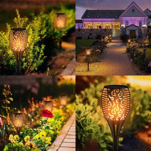Güneş Enerjili Solar Bahçe Aydınlarması Alev Efektli Meşale Stil Kablosuz Karanlıkta Otomatik Yanar