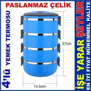 Paslanmaz Çelik İç Yüzeyli Dörtlü Yemek Termosu 4 Kaplı Sıcak-Soğuk Isı Korumalı Renkli Sefer Tası