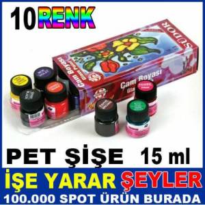 Cam Boyama Sanatı İçin Seti 10 Farklı Karışık Renk Boya Set Südor 10lu Cam Boyası Seti 15ml Pet Şişe