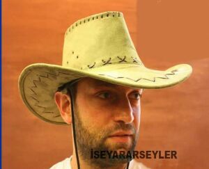 Süet deri görünümlü orjinal kovboy şapkası