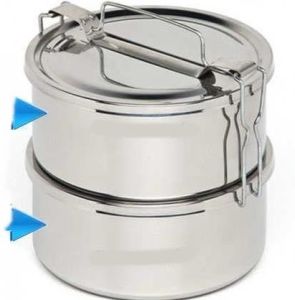 Tek Kişilik 2 Kaplı 1 Litre Paslanmaz Çelik Sefer Tası, Kolay Taşınır Yemek Kabı