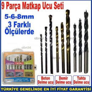 Çok Fonksiyonlu Beton, Demir, Ahşap 9 Parça Değişik Ölçülerde Matkap Ucu Seti